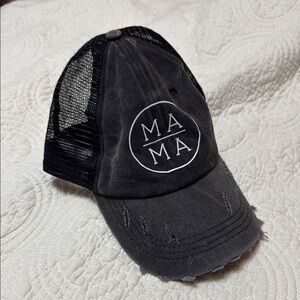 Women’s Black Distressed MAMA Trucker Hat